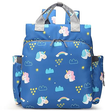 Lazeny Baby Wickelrucksack Wickeltasche Rucksack Multifunktional Mutter Babytasche Mama Reisetasche Große Kapazität Rucksack Unisex Baby-Flaschen-Tasche Reise Backapack für Mutterschaft (Blau Einhorn)