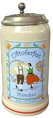 Steinfixx® - Original Oktoberfestkrug 2011 mit Zinndeckel und Zertifikat I Jahrgangskrug I Jahreskrug I Wiesnkrug I Sammlerkrug