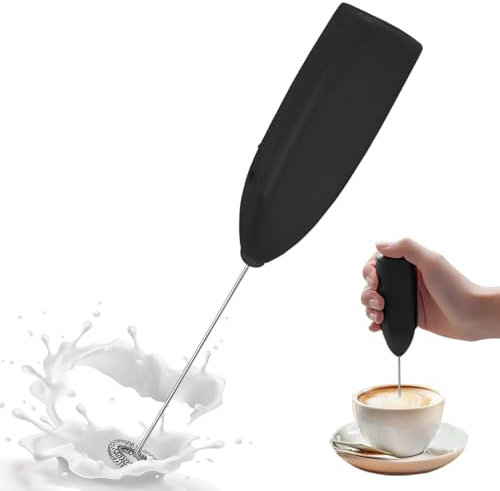 Milk Frother Handheld Whisk, LULUWA Coffee Foam Maker with Stainless Steel Hand Drink Mixer for Latte & Cappuccino & Hot Chocolate & Egg & Milkshake, Battery Powered (Black)