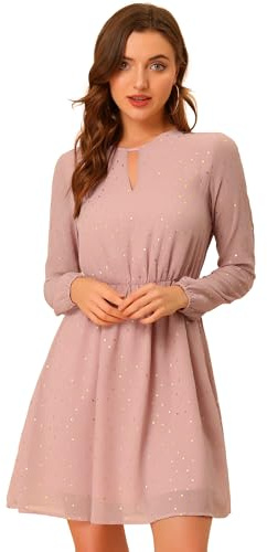 Allegra K Damenkleid, Kropfband, V-Ausschnitt, vergoldeter Metallic-Stern, ausgestelltes A-Linienkleid, Halloween-Party, Pink-Herz, Mittel