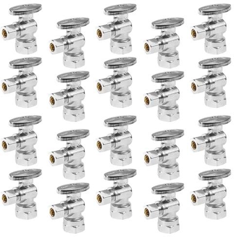 GUOFIS Angle Stop Valve,1/2 FIP Iron Pipe x 3/8 Compression Chrome Angle Shut-off Valve with 1/4 Turn (Pack of 20)(VALVE054-20Pack)