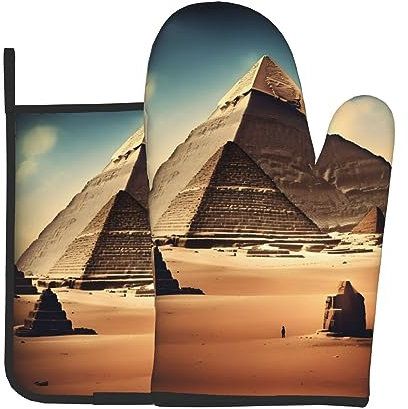 YYHHAOFA Ensemble de gants de cuisine et maniques Dreaming of The Pyramids of Khufu Picture : épais et durable, anti-brûlure et isolant thermique