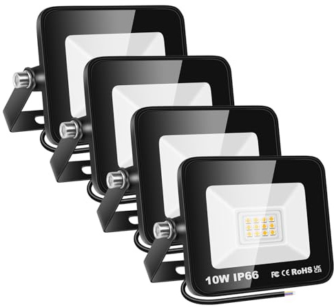 AUXTINGS 4 Pièces 10W Projecteurs LED Extérieur,1000lm Eclairage de Sécurité Spot LED Extérieur,6000K Blanc étanche Lumineuse Lampe pour Entrepôt Garage Jardin Stade Arrière-cour,175V-260V IP66