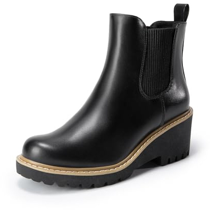 DREAM PAIRS Damen Wedge Chelsea Stiefeletten Modische Runde Zehen Niedriger Wedge Absatz Plattform Stiefel Schuhe,Size 40,Schwarz-Pu,SDAB2403W