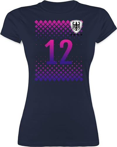 Shirt Damen - Fußball EM WM - Deutschland Trikot Fussball German 12. Mann Nummer - S - Navy Blau - Deutschland-Trikot fußballtrikot Europameisterschaft 2024 deutsche Team Funshirts für Frauen