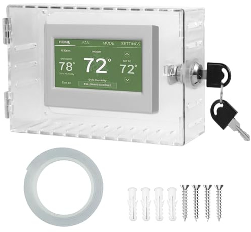 Thermostat Lock Box with 2 Key Universal Acrylic Thermostat Protective Cover Transparent Thermostats Guard Box Wall Mounted Clear Thermostats Protector for Office School Restaurant(12x18.5x5.6 cm)