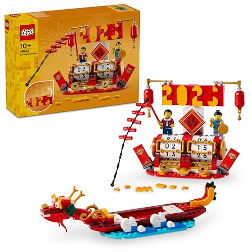 LEGO Le Calendrier des fêtes - Idée Cadeau et Jouet 2-en-1 du Nouvel an Lunaire pour Filles et garçons dès 10 Ans - Set de Construction incluant Un Bateau-Dragon - Stimule Le Jeu d’Imagination 40678