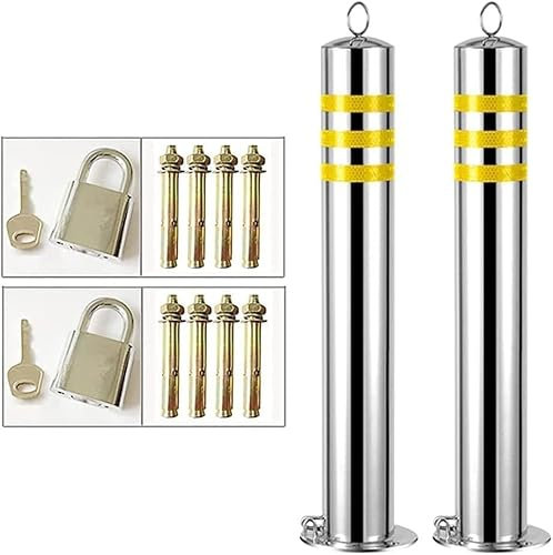 CVNIMV Sicherheitspoller, 2 Stück, Sicherheitspoller aus Edelstahl für Auffahrten mit reflektierendem Band für Fahrbahnsicherheitspfähle, einfache Installation für Parkplätze,