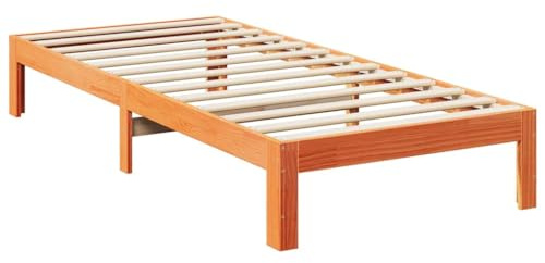 vidaXL Massivholzbett ohne Matratze Wachsbraun 90x200 Kiefernholz, Bettrahmen, Schlafzimmerbett, Doppelbett, Schlafzimmermöbel, Bett, Holzbett