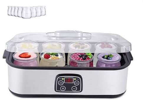 Yoghurt Maker, 25W Multifunctional Small Yogurt Fermentation Machine with 8 Glass 180ml Yoghurt Pots, Intelligent Constant Temperature for Healthy Homemade Desserts, Making Fresh Yogurt