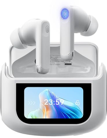 Blackview Airbuds 12 Écouteurs Bluetooth avec écran tactile, écouteurs intra-auriculaires sans fil avec réduction du bruit ANC/ENC, IPX7, étanche IPX7, 40 heures d'autonomie, Bluetooth 5.4 (blanc)