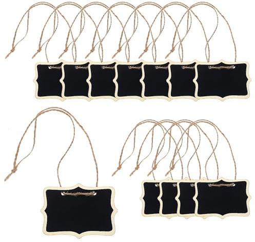 Lnngub 12 Pack Mini Chalkboard Signs - Wooden Tags with String for Messages, Food, Wedding Hanging Labels