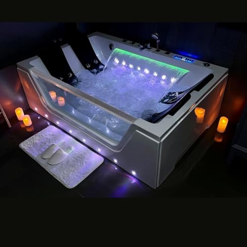 Bagno Italia Baignoire hydromassage 180×120 cm avec Bluetooth, 50 jets cascade, LED, pompe à air et à eau