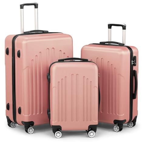 LEADZM Kofferset 3 teilig, Reisekoffer Set mit Rollen Groß, Koffer Set Hartschal aus ABS+PC mit Teleskopgriff, Handgepäck (Roségold)