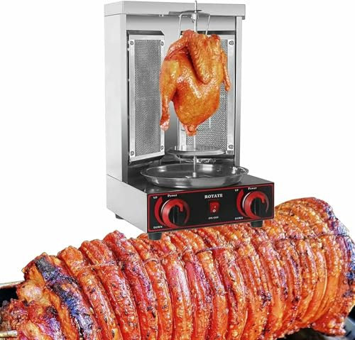 GZYHDC Asador Vertical eléctrico, Horno de Barbacoa de Acero Inoxidable, para Uso Comercial y doméstico, asador para Kebab y gyro, asador de encimera, 110 V, Color Negro