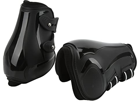 Qukaim Pferdespannenstiefel Set, Weiche Anti-Rutsch Verstellbare PU Shell Sehnenschutz Stiefel für Pferde, Schwarze Hinterbeine, XL, Pferdepflegebedarf