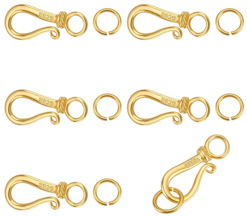 PH PandaHall 12 Stück 925 Sterling Silber S-Haken Verschlüsse, S-Haken-Ring-Schmuckverschlüsse Ring Clasps Verbinder für DIY Halskette Armband Handtasche Schlüsselanhänger Party, Golden Silver