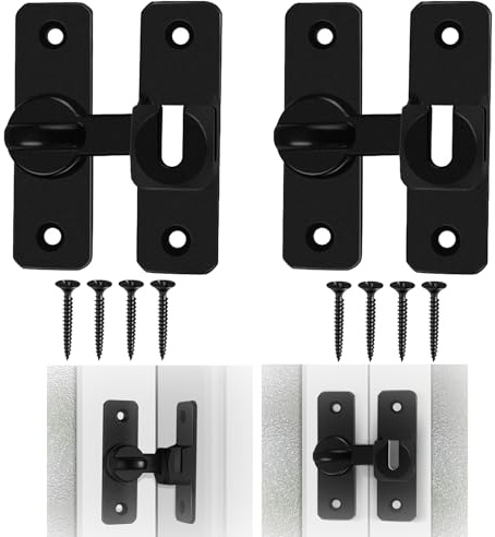 Lot de 2 verrous de porte coulissants 90/180 avec vis de trou de serrure, verrou Flip Slide Latch, verrou 2 en 1, pour portail, fenêtre, clôture, noir