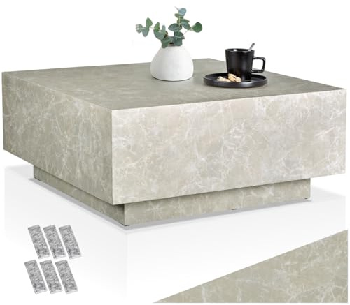 tectake® Couch Tisch, Room Decor in Travertin Steinoptik, Tisch Wohnzimmer, moderner Couchtisch, Beistelltisch, Wohnzimmertisch, Sofatisch, Side Table Schlafzimmer - Travertin Optik, 80 x 80 x 35 cm