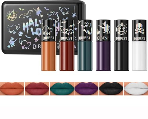 Petansy Matte Lipstick Set 6 Colors Halloween Dark Liquid Lipstick Black Matte Lipgloss Long Lasting Smudge Proof Black Lip Stain Makeup Set