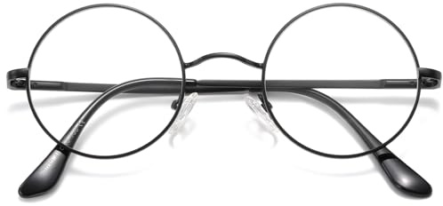 Jiaanle Gafas redondas sin corrección - Montura de metal retro traje para hombres y mujeres