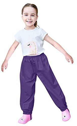 Pantalon de Pluie Garcon et Fille Pantalon Boue de Pluie Imperméable Coupe-Vent Léger Enfants Garçon Surpantalon Réfléchissant pour Road Running Randonnée Le Plein Air (Purple #2, 3-4 Years)