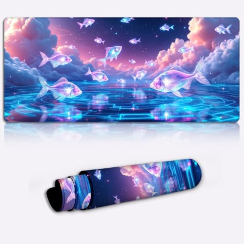 celestial swimming fish Gaming Mouse Pad Non-Slip Rubber Base Pad Office Home Novelty Printed Desk Accessory Laptop Desktop Printed Art Ergonomic 600 * 350 * 4mm