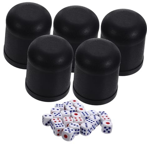 UKCOCO 5 Ensembles Set de Mini Gobelets à Dés Noirs avec Dés Coupe Légère et Résistante pour Bar Fête et Jeux de Société
