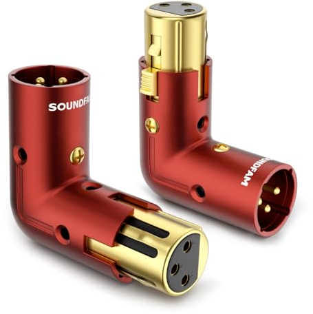 SOUNDFAM Adaptador XLR de 90 Grados para Cable de Micrófono con Ángulo Ajustable, Conectores XLR Macho a Hembra Professionales Bañados en Oro, Paquete de 2 Piezas