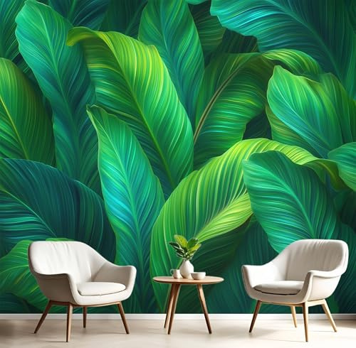 Papier Peint 3D Vert Feuilles De Bananier Fraîches 300X210Cm Poster Geant Mural Panoramique Peinture Murale Interieur Plantes Naturelles Pour Salon Chambre À Coucher D'Enfant Maison Décoration