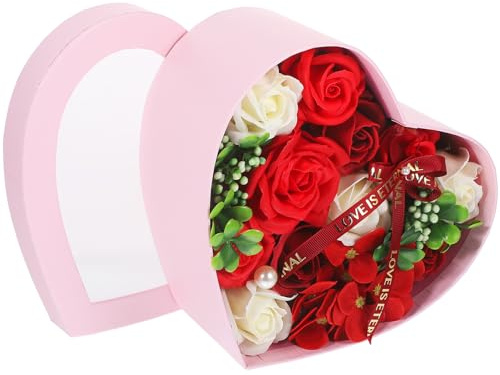 OUNONA Coffret Cadeau Savon Fleurs Parfumées Forme de Cœur Rouge Décor sans Entretien pour Saint Valentin Anniversaire et Fête des Mères