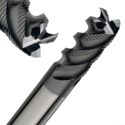 Vollhartmetall-Schrupp-Schaftfräser mit 4 Rillen und AlTiN-Beschichtung, ungleichmäßig für Helix für geringe Vibration, rechtsgeschnittener HPC-kompatibler Fräser für Stahl, Edelstahl, Aluminium, (12