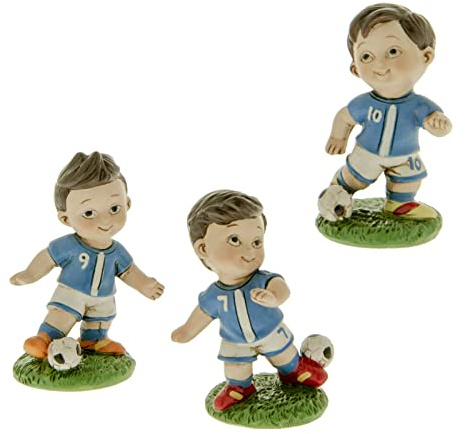 Ingrosso e Risparmio Bomboniere Comunione 12 pz Statuine a Forma di Calciatore in Divisa Azzurra con Pallone in 3 Varianti Assortite Gadget Festa Tema Calcio Pensierini Economici Evento Sportivo