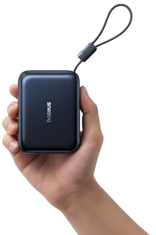 Baseus AC22 Mini Powerbank 20000mAh, Batería Externa Portátil Carga Rápida PD 45W con Cable USB-C Integrado, Power Bank Compacta para iPhone 17/16/15, Samsung S26/S25 Ultra, iPad y Pixel 10/9