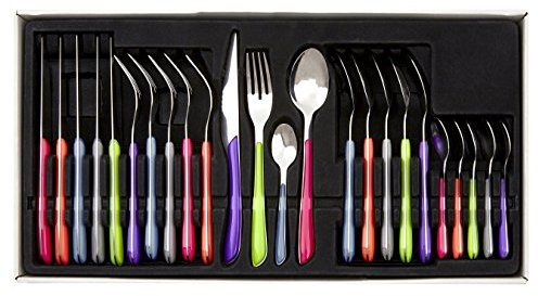 Premier Housewares Bright Design 24 Pc Multi Coloured Cutlery | Bold Design Cutlery Set for Kitchen | Stainless Steel Knives and Fork Set for Breakfast | Portable Cutlery Set