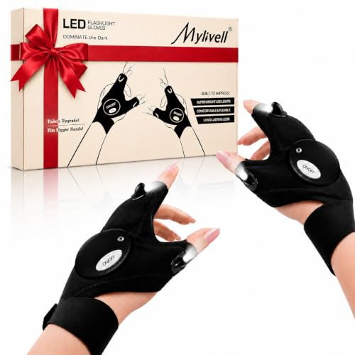 Mylivell Guantes Linterna LED, Regalos Originales para Hombre Manitas, Papá, Bricolaje, Pesca Nocturna, Reparación de Coches, Camping, Caza, Herramienta Luminosa Manos Libres