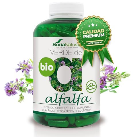 Soria Natural Verde de Alfalfa - Fuente Rica en Vitaminas, Minerales y Clorofila - Suplemento para Energía y Salud Digestiva, Capilar, Piel y Uñas - Antioxidante Natural - 240 cápsulas