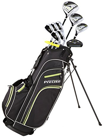 Precise M3 Men’s 14-Piece Golf Set – 460cc Driver, Wood, Hybrid, 6-PW Irons, Putter, Stand Bag, 3 Headcovers and Cover - RH - Green - Tall Size +1