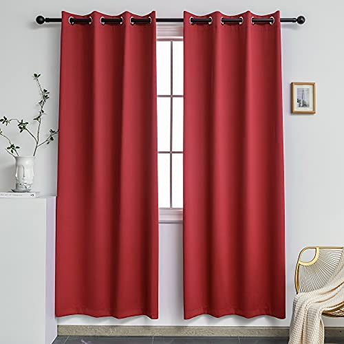 YGO Schlafzimmer-Vorhang, Verdunkelungsvorhänge, Heimdekorationen, Thermisch isoliert, solide Ösen, Verdunkelungsvorhänge, Vorhänge, Winter, 1 Paar, 52 x 72 cm, Rot