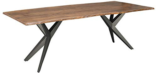 MASSIVMOEBEL24.DE | Freeform 4 Baumkantentisch aus Akazienholz - Natur lackiert | X-Beine in anthrazit glänzend | 140x90x76 cm | Massivholztisch Baumkantentisch Esstisch