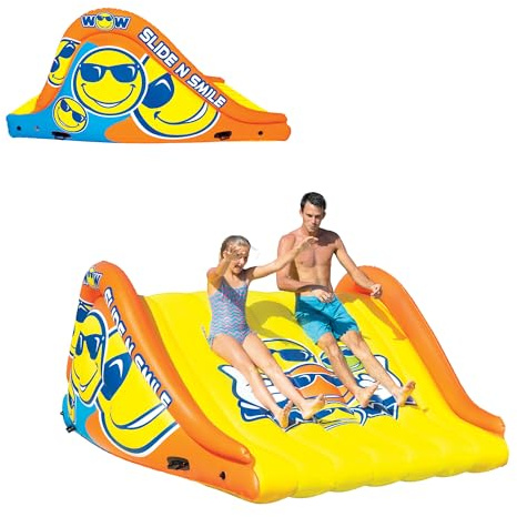 WOW Sports Giant Inflatable Floating Water Slide - 2 Lanes - 9 ft - Hi-Vis Graphics - Kids & Adults