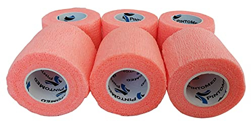 PintoMed Selbstklebender Verband Gedehnt - 6 x Orange - 5cm x 4,5m Bandagen Rollen Haftbandage Fixierbinde Selbsthaftend Health Pflaster Sport Tape Stück für Handgelenk Bein Arm Vet Wrap