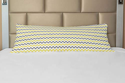 Lunarable Geometric Body Pillow Case Cover with Zipper, Horizontal Chevron Pattern Zigzag Endless Simplicity Design Print, Decorative Accent Long Pillowcase, 21 x 54, Grey Yellow White