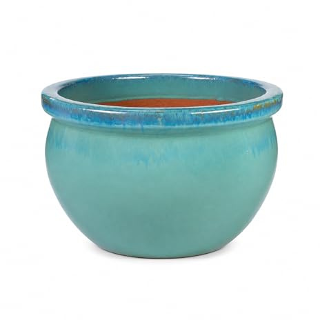 Steinzeug-Blumentopf/Pflanzkübel Bamboo Grün-Blau 19x13cm frostfest