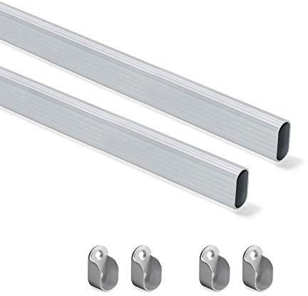 Emuca - Kit de barra de armario oval 750mm y soportes, anodizado mate, Lote de 2