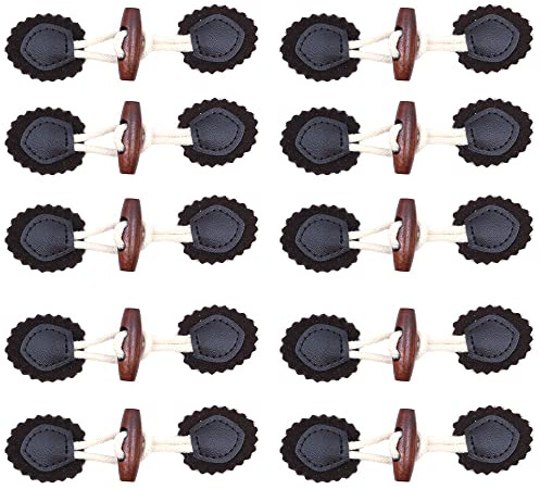 CENPEK 10 Paar Leder-Horn-Knebelknöpfe, Mantel-Knebelverschluss, Näh-Holzknöpfe, handgefertigt, für Mäntel, Jacken, Windjacken, Pullover, DIY-Dekoration – Braun