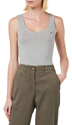 TOM TAILOR Damen Basic Top mit Logo-Stickerei 1032034, 11282 - Silver Grey Melange, XXL