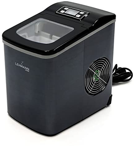 LEHMANN ‎LHOIM-1222 Máquina de cubitos de hielo de 2 l, 9 cubitos de hielo en 6-12 minutos, 12 kg en 24 horas, limpieza automática, 2 tamaños de cubitos de hielo, ideal para cocina, oficina, bar y
