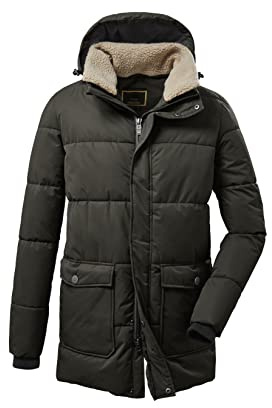 Killtec Men's Parka informal y funcional con aspecto de plumón con capucha con cremallera y cuello de forro polar Sherpa con cremallera GW 46 MN QLTD PRK, antracita verde, 3XL, 37575-000