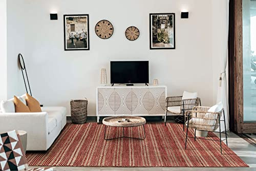 HAMID - Tapis en Jute de Laine Olivia, Tapis en Laine et Jute Tissé à la Main pour Salon, Chambre, Salon, Couleur Rouge Naturelle, (60x110cm)